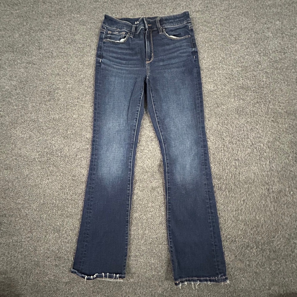 American Eagle Jeans Womens Size 2 Short Blue Slim Kick Flare Raw Hem Stretch